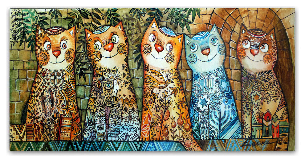 Oxana Ziaka 'Cats Of Israel' Canvas Art, 24" x 47"