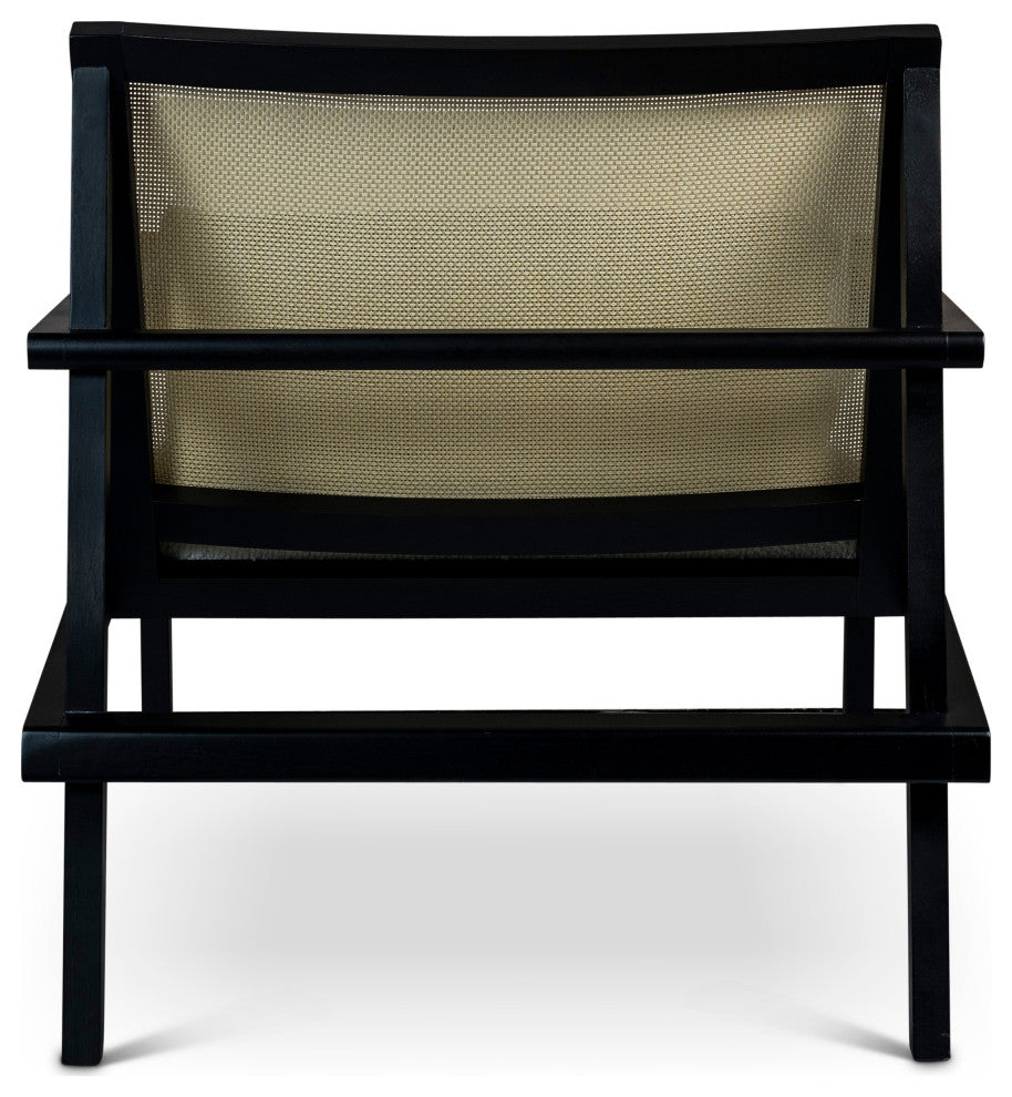 Modern Brazilian, Barra, Cane Lounge Chair, Black/Natural/Ivory