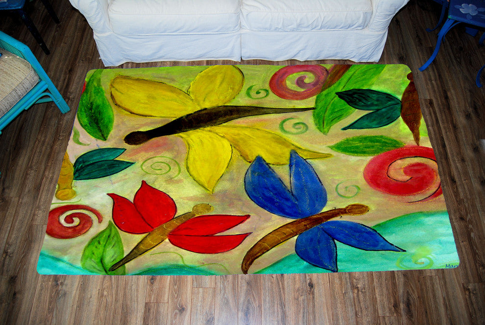 Dragonflies Garden Area Plush Area Rugs From Original Art, 96"x60"