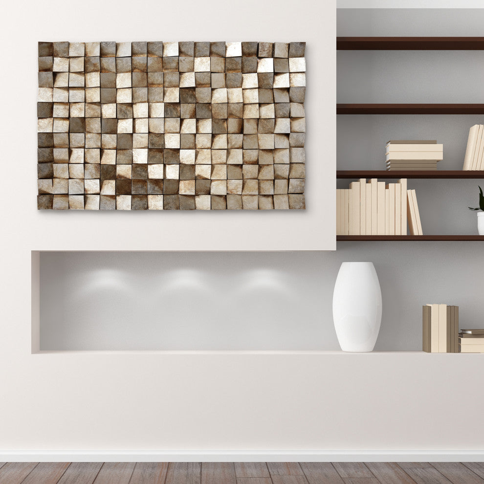 "Textured 1" Handed Painted Rugged Blocks with Gold Leaf Dimensional Wall Art