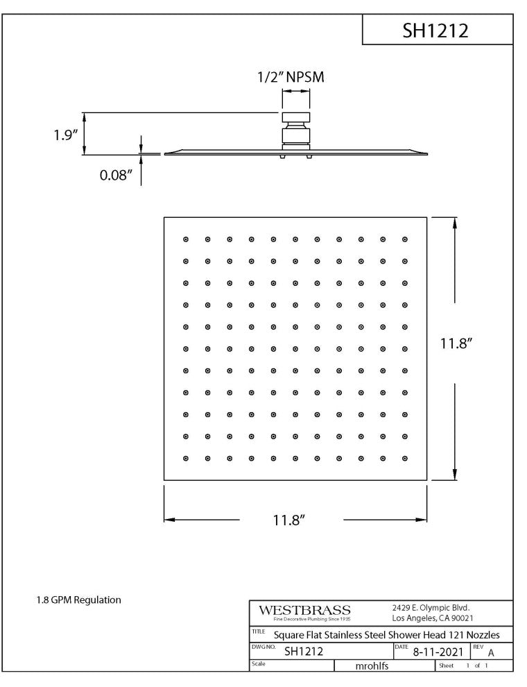 12"x12" Square Thin Shower Head, Matte Black