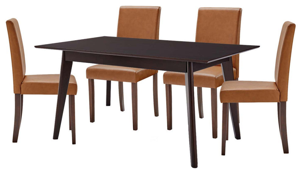 Side Dining Chair and Table Set, Faux Leather, Drak Brown Tan, Modern, Bistro