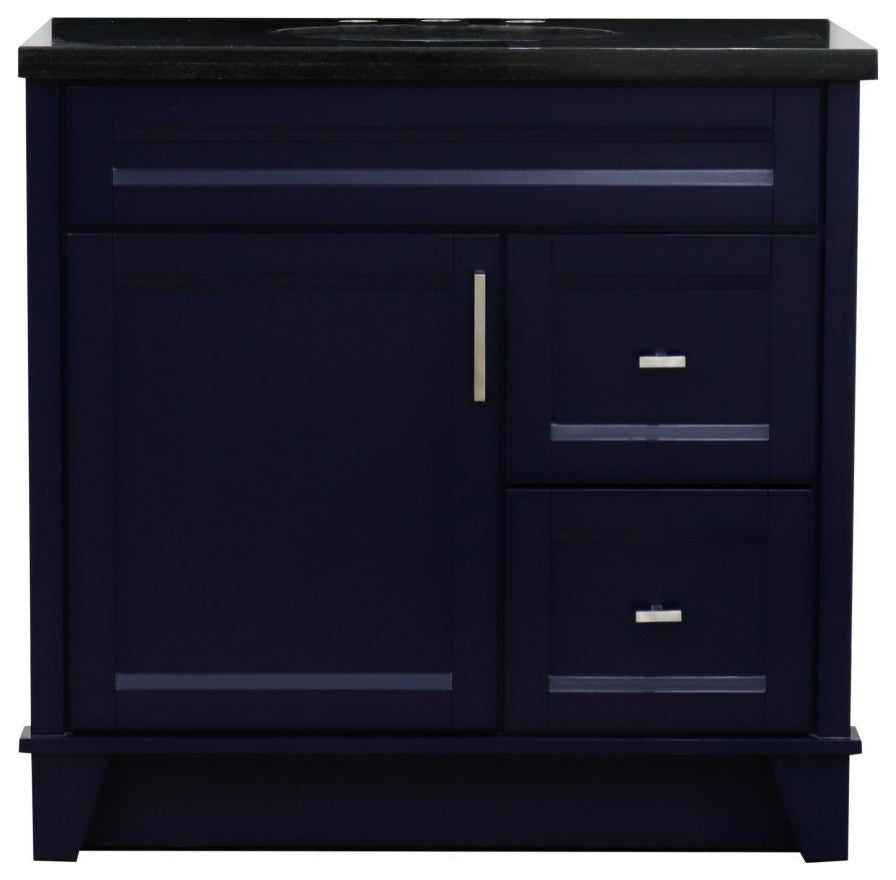 37" Single Sink Vanity, Blue Finish With Black Galaxy Granite