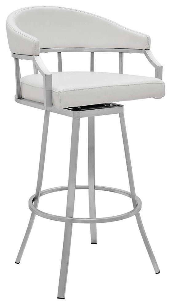Counter Stool, Brushed Stainless Steel Frame With Padded Seat and Curved Back, W