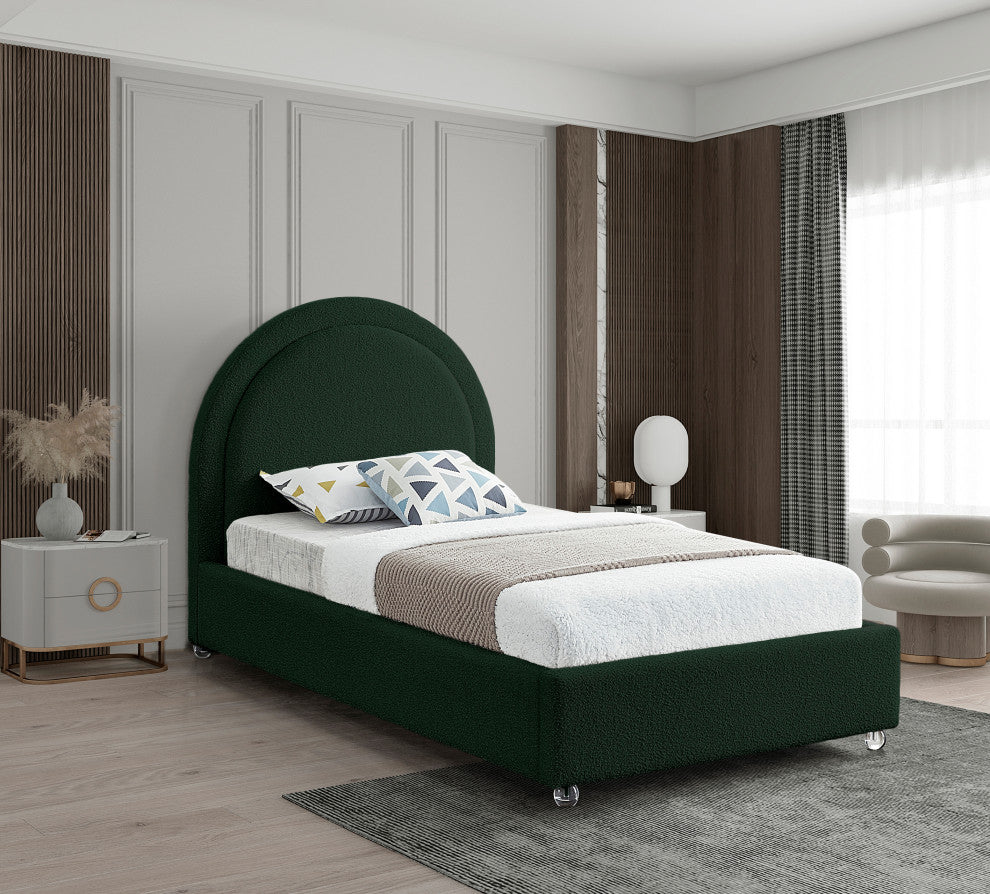 Milo Velvet Upholstered Bed, Green, Twin