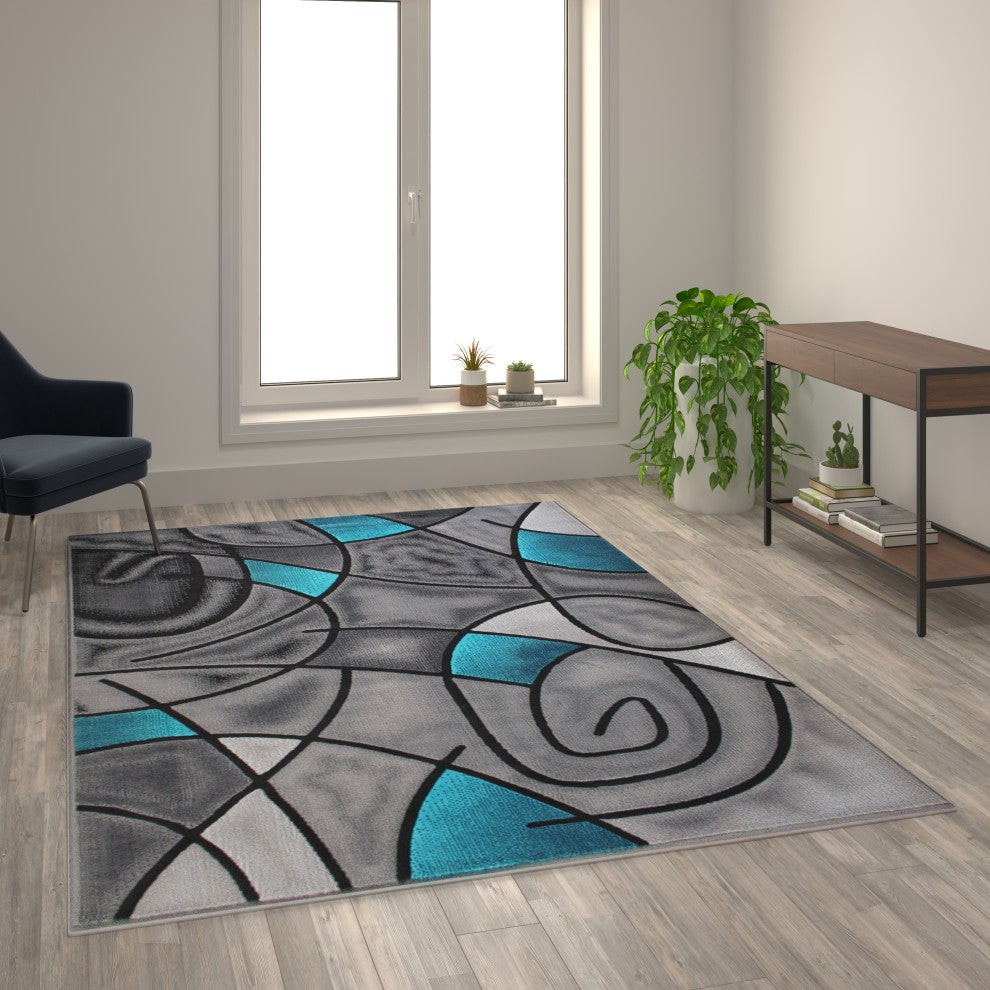 Angie Collection Rectangle 6' x 9' Abstract Area Rug, Turquoise