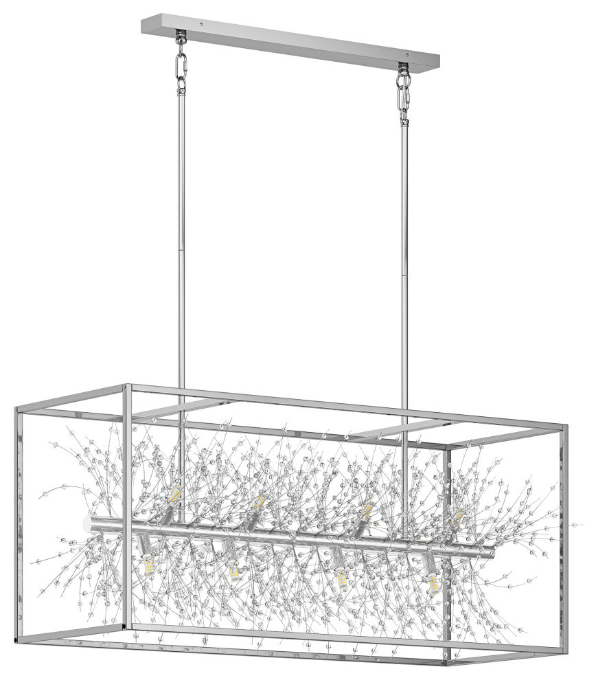 Farmhouse 12-Light Rectangle Kitchen Island Chandelier with Crystal Branch, Chrome