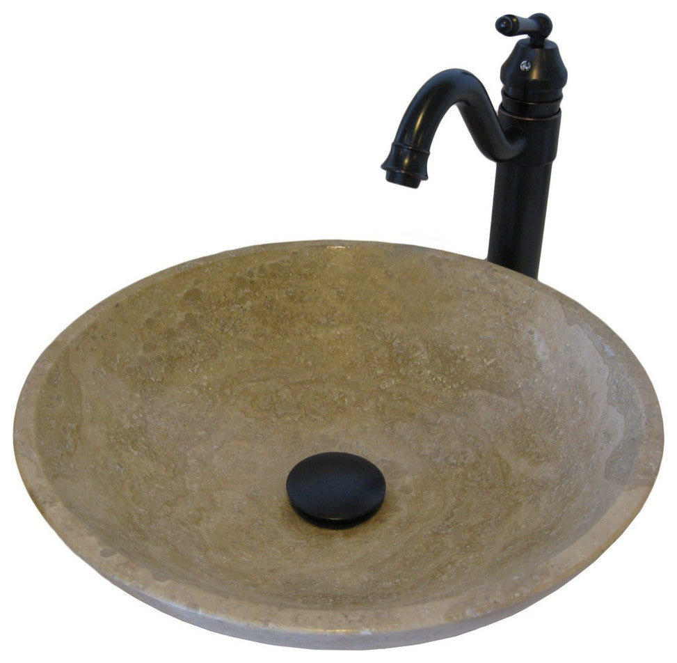 Novatto NSFC-BT359ORB Travertine Stone Vessel Sink Set - Oil Rubbed Bronze
