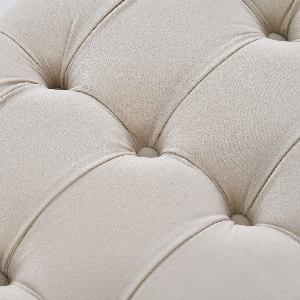 Benzara BM261451 Storage Bench With Flip Button Tufted Top and Sleek Legs, Beige