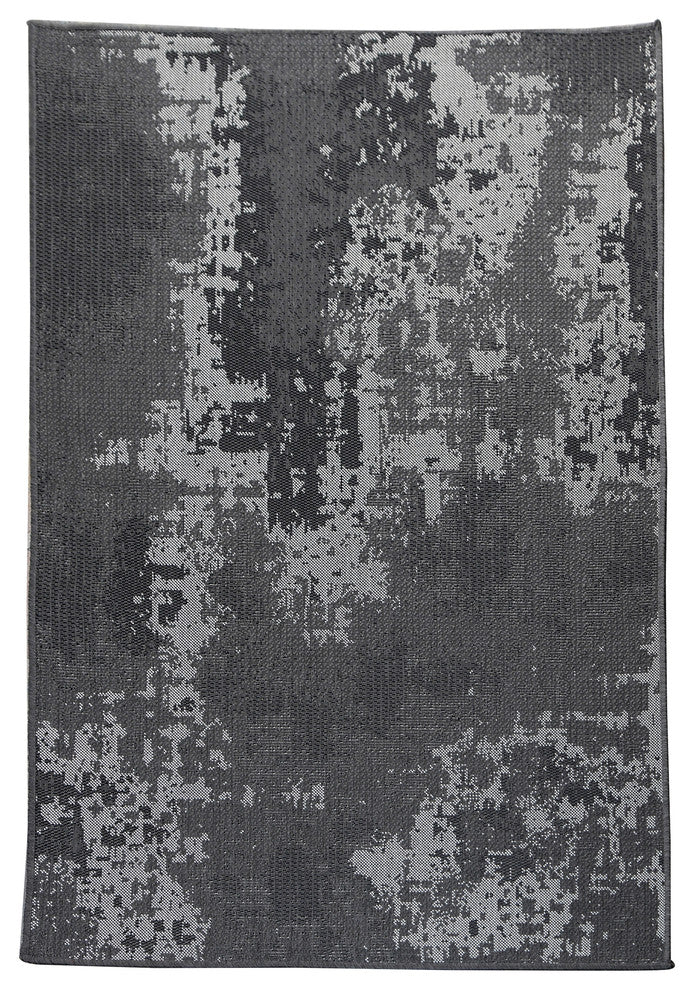 Vintage Faded Design Indoor/Outdoor Area Rug, Charcoal, 4'5"x7'