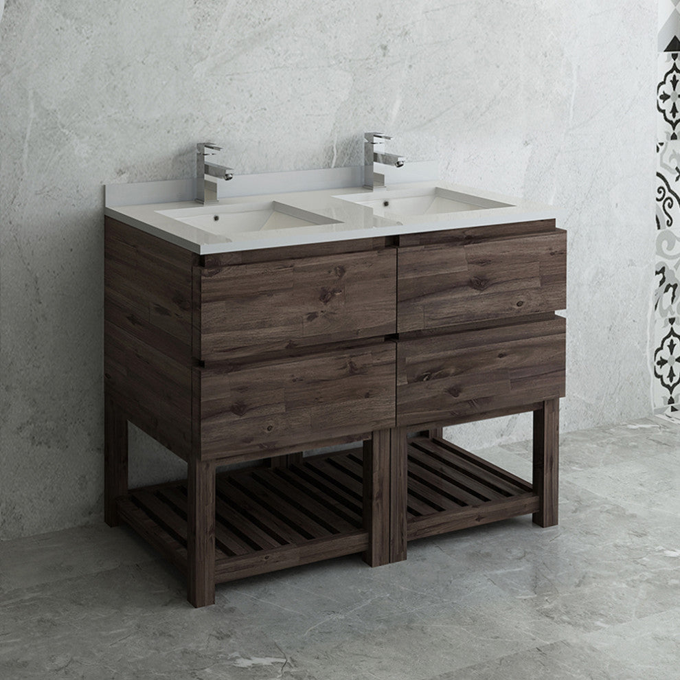 Formosa Floor Standing Open Bottom Double Sink Bathroom Cabinet With Top, 48"