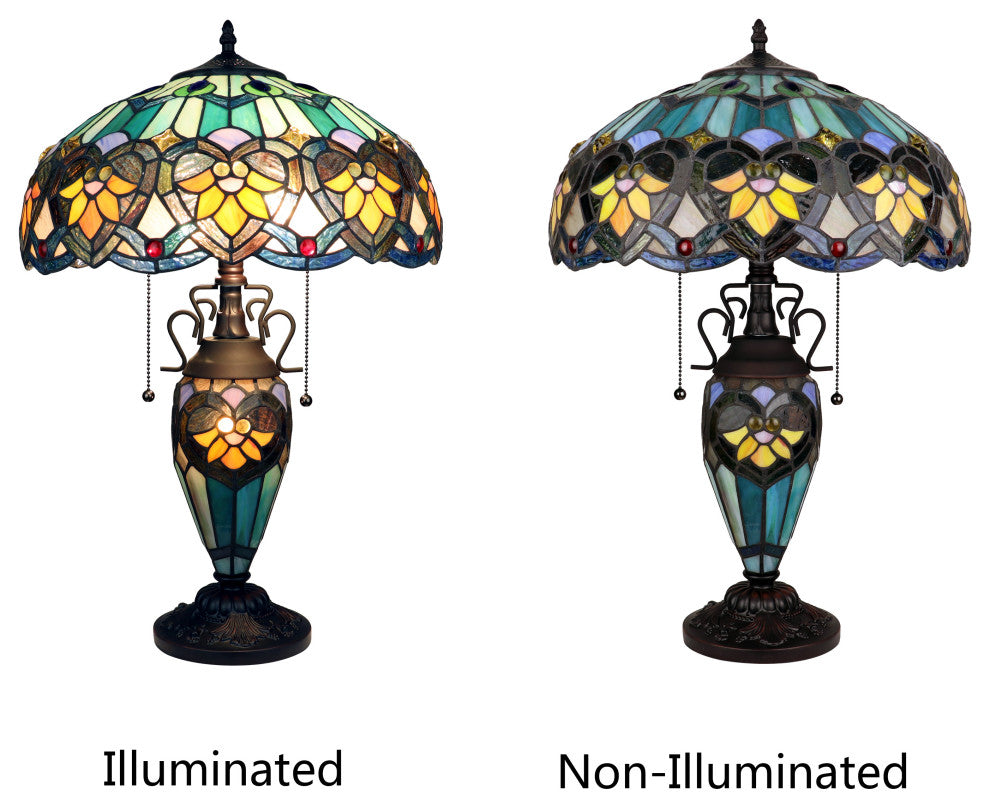 Kendall Tiffany 3-Light Victorian Doublelit Table Lamp 16" Shade