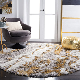 Safavieh Horizon Shag Collection HZN890D Rug, Grey/Gold, 8' X 8' Round