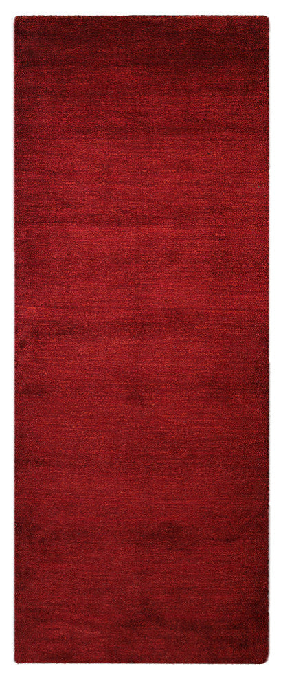 HAND KNOTTED LOOM SILK ECO-FRIENDLY AREA RUGS-Runner,Red Color,Solid Design, [Runner] 2'8"x10'