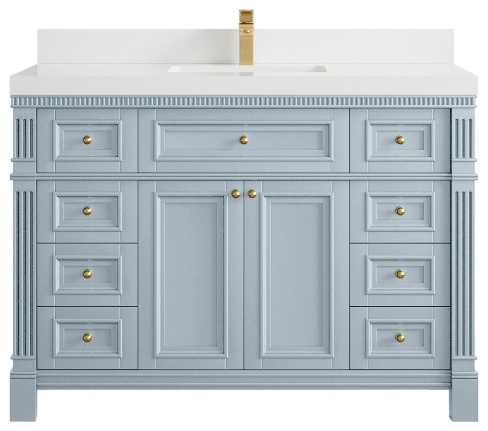 Paris 48" Single Sink Bathroom Vanity, Blue Heather 2" White Quartz