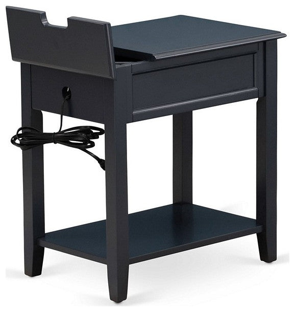 Mid Century Night Stand For Bedroom, 1 Wooden Drawer, Navy Blue Finish