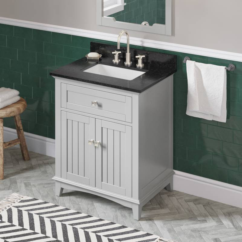 Savino Modern 30" Grey Single Sink Vanity, Black Granite Vanity Top