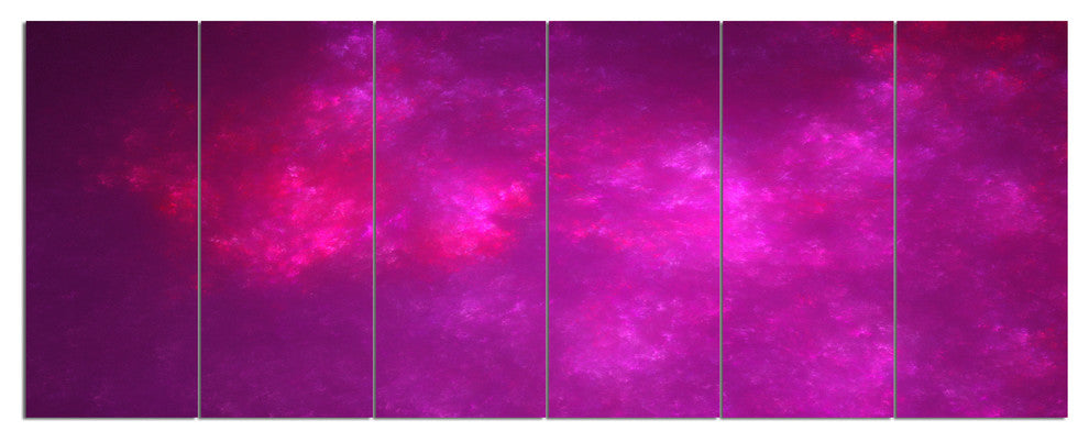 Bright Pink Starry Fractal Sky, Abstract Canvas Art Print, 70"x28", 6 Panels