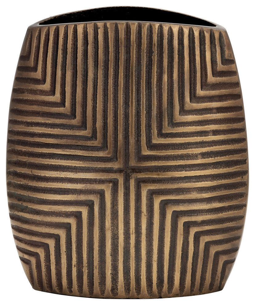Metal, 10"H Ribbed Vase, Brass Antique