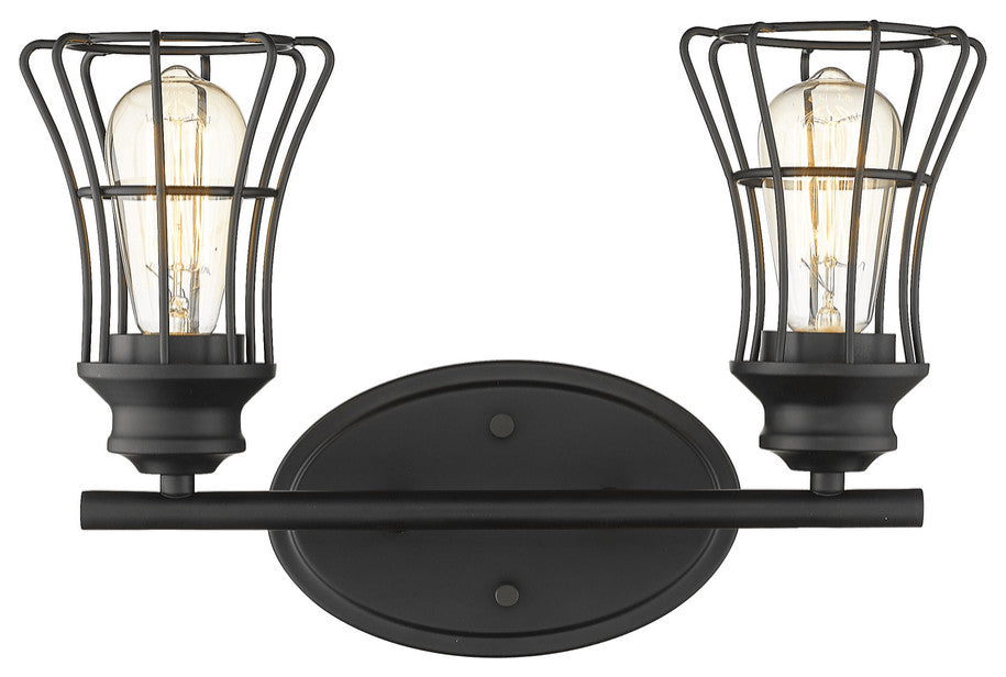 Two Light Matte Black Cage Wall Sconce