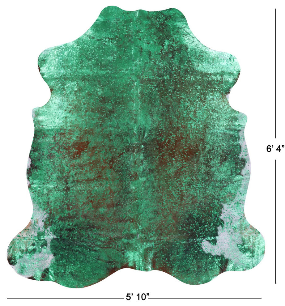 6' 4" X 5' 10" Green Metallic Cowhide Rug C2096