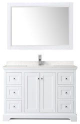 Avery 48, Single Vanity, White, Light-Vein Marble Top, SQ Sink, 46, Mirror