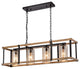 Olive Glass Linear Chandelier Faux Wood Grain and Antique Black