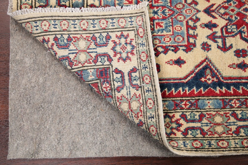 Hand-Knotted Pakistani Kazak Traditional Oriental Area Rug, Beige, 4'5"X2'8"