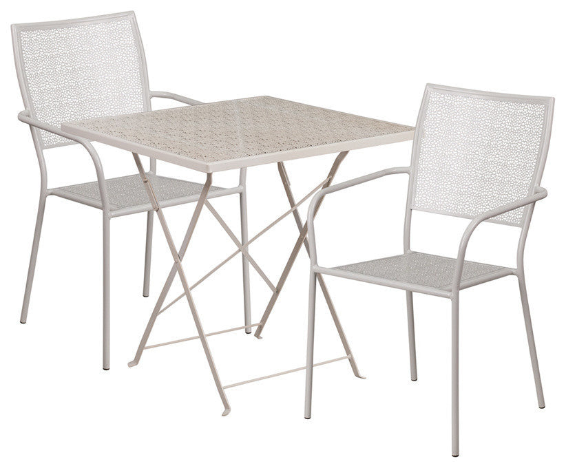 28'' Square Light Gray Indoor-Outdoor Steel Folding Patio Table Set