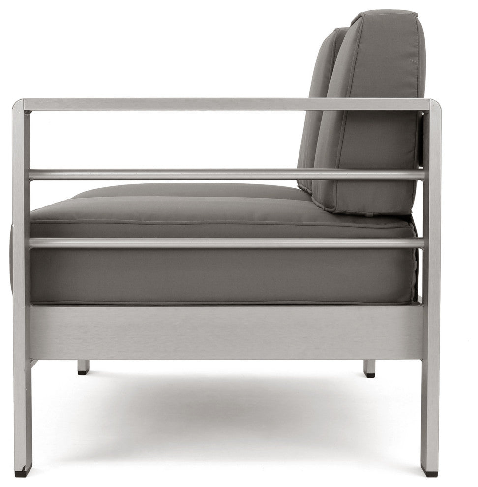GDF Studio Crested Bay Outdoor Aluminum Framed Sofa Set With Fire Table, Dark Gray