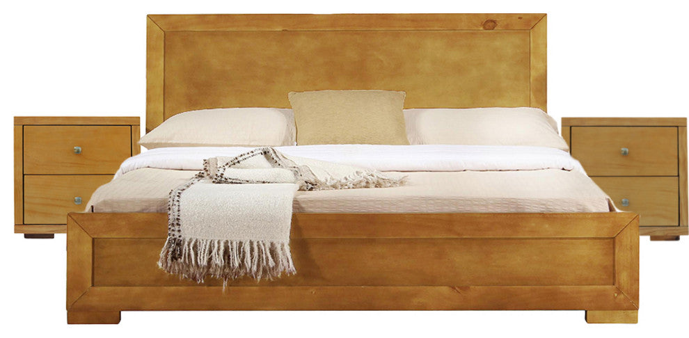 Moma Oak Wood Platform Queen Bed With Two Nightstands