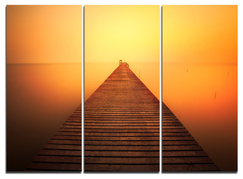 "Old Wooden Bridge into Infinity Sea" Sea PierMetal Wall Art, 3 Panels, 36"x28"