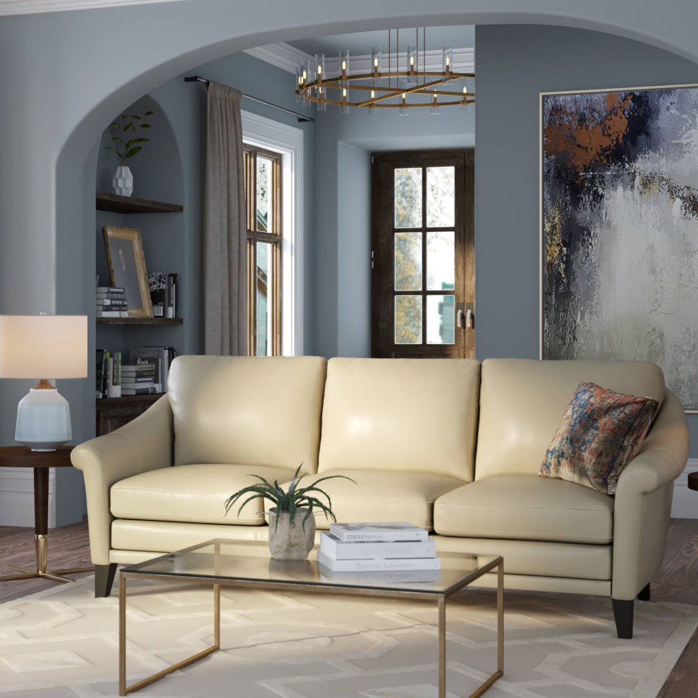 Sienna Genuine Leather Midcentury Modern Sofa, Beige