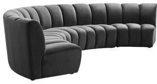 Infinity Channel Tufted Velvet Modular Chair, Gray, 5 Piece