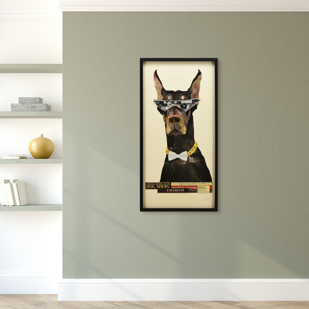 Doberman Pinscher Handmade Collage Framed Graphic Wall Art Under Glass 48x25
