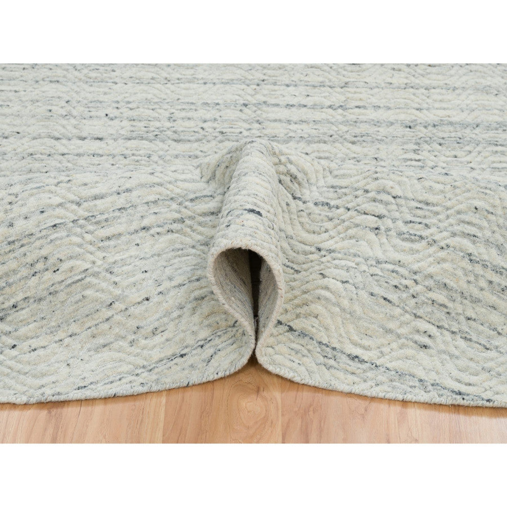 Beige, Organic Wool Modern Design, Hand Loomed, Round Rug, 11'9"x11'9"