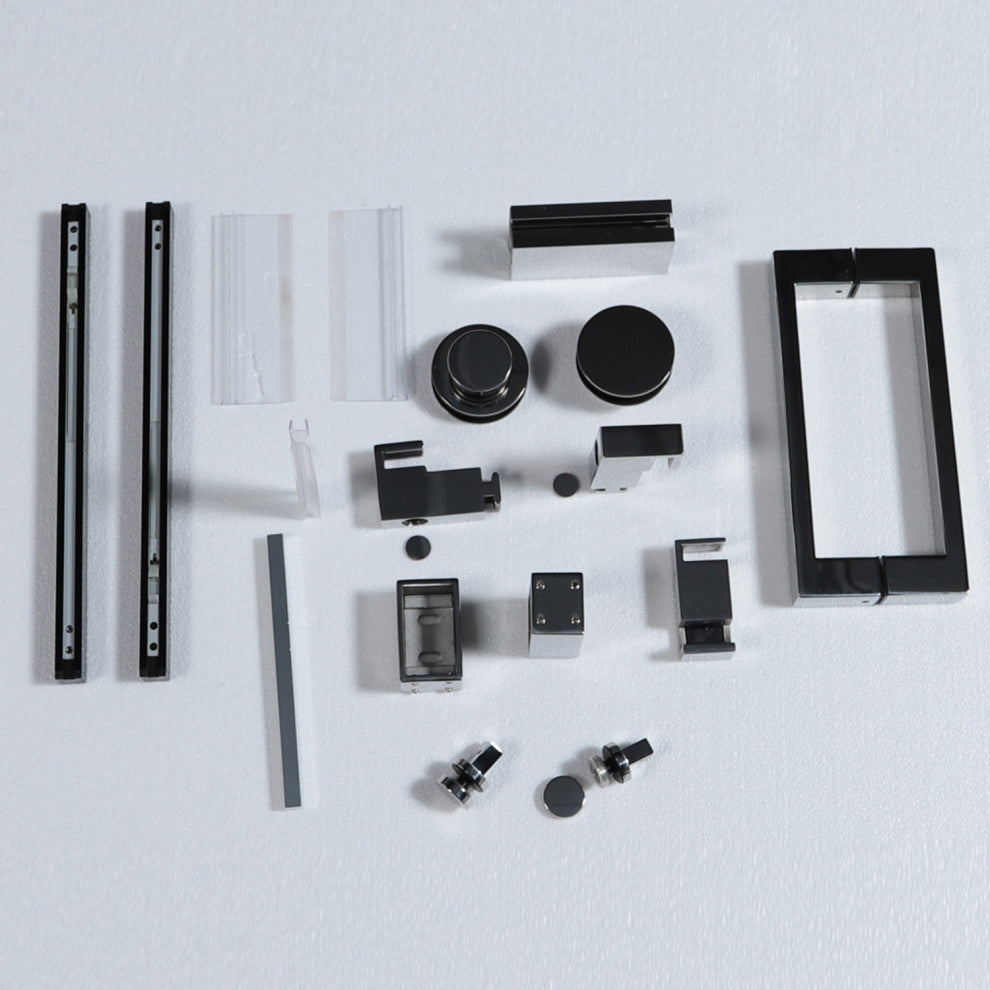 72 in. W x 76 in. H Single Sliding Frameless Shower Door With Buffer, Matte Black