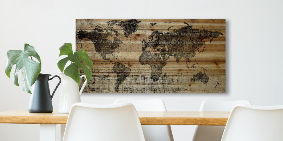 "Lost in the World" Painting Print on Natural Pine Wood, 24"x12"