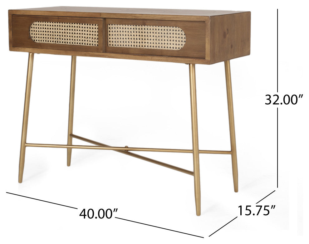 Alzada Rustic Glam Console Table with Wicker Accents