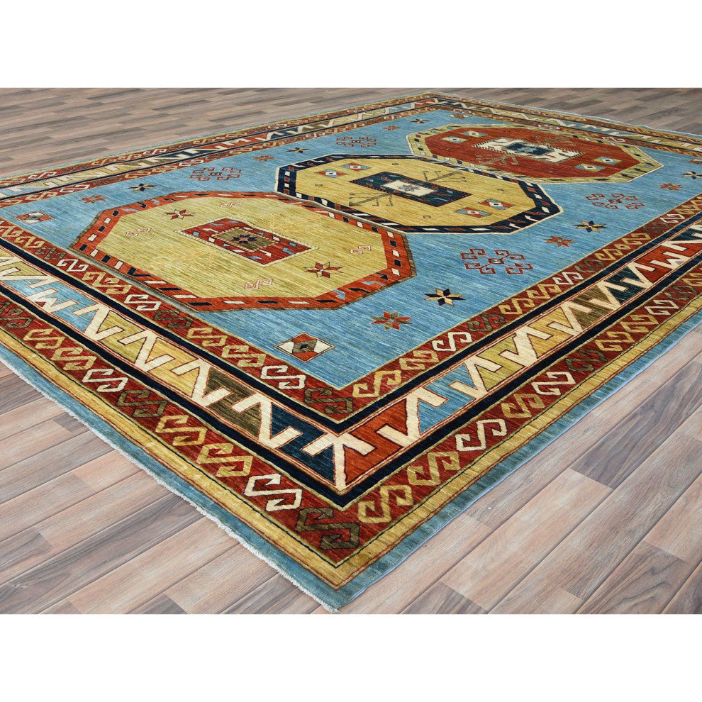 Sky Blue Caucasian Design 200 KPSI Wool Hand Knotted Oriental Rug 9'x11'10"