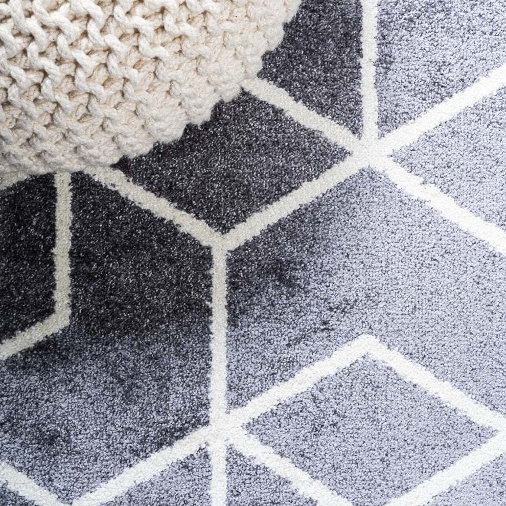 Tumbling Blocks Modern Geometric Gray/White 3'x5' Area Rug