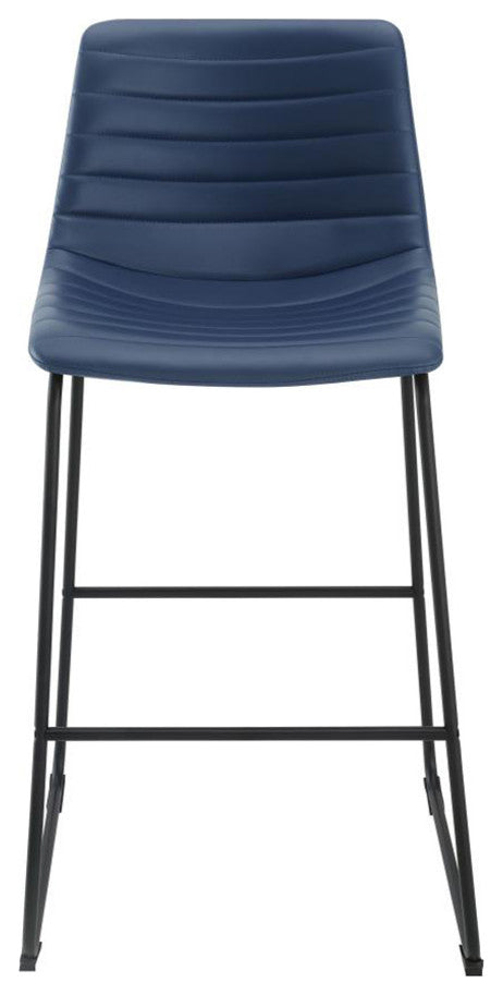 Set of 2 Faux Leather Upholstered Bar Stools, Blue/Matte Black