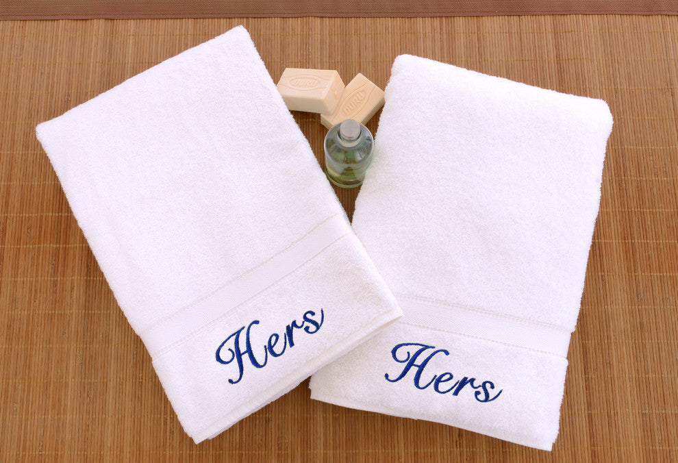 Hers and Hers Hand Towels, Set of 2, White