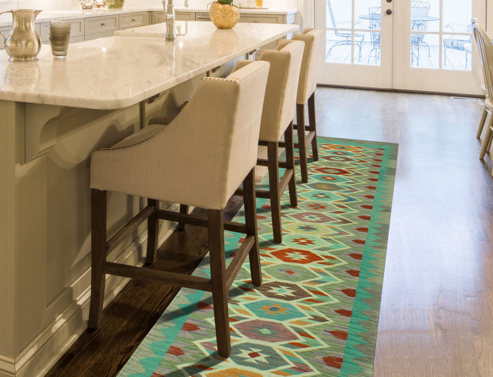 Sangat Kilim Barrah Light Green/Gray Runner, 2'9x9'7