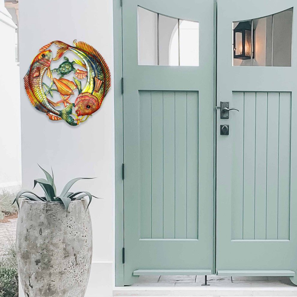 Fish Jumping Handpainted Recycled Metal  Wall Art