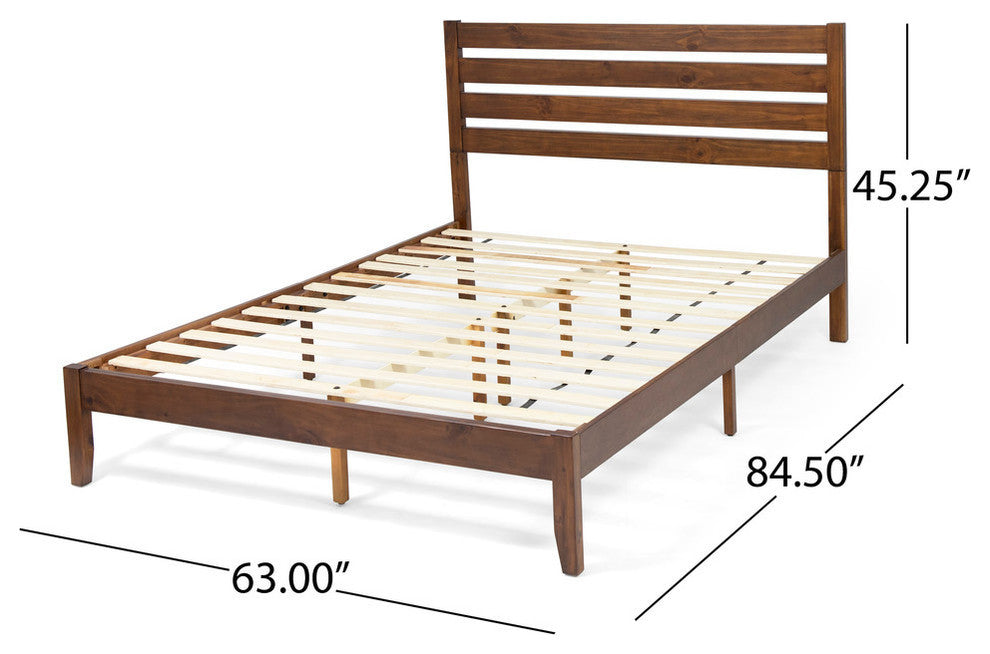 Kenley Queen Size Bed With Headboard, Dark Brown Finish, Natural