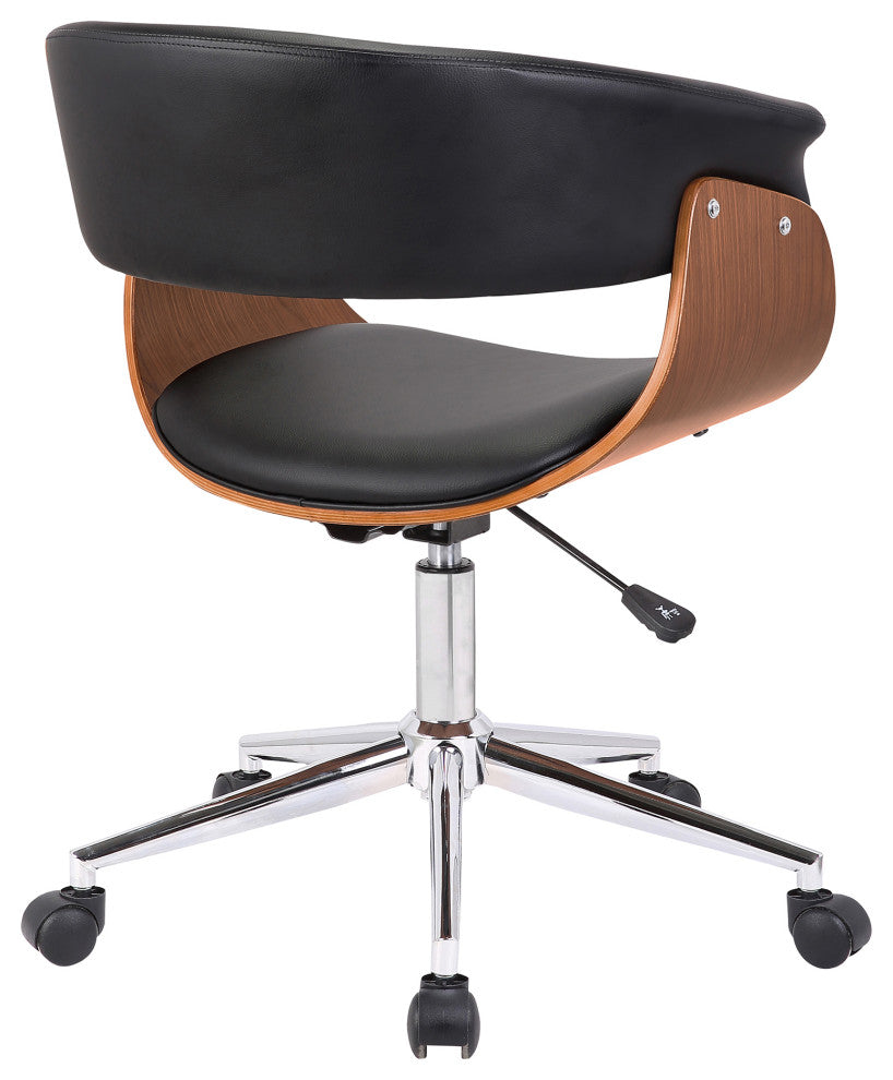 Bellevue Office Chair in Chrome Finish with Black Faux Leather and Walnut Veneer