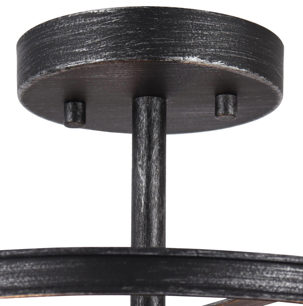 LNC 3-Light Metal Brushed Black Semi-Flush Mount Ceiling light, Drum, Industrial