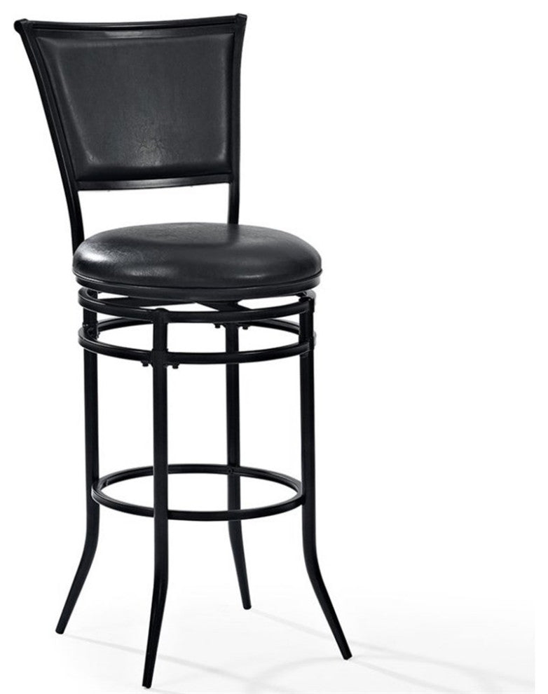 Crosley Rachel 30" Faux Leather Upholstered Swivel Bar Stool in Black