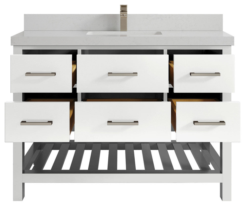 Parker 48 Single Sink Bath Vanity in White 2" Carrara Quartz